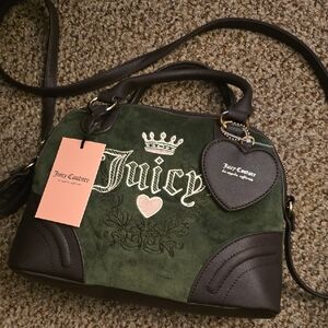 Juicy Couture Green Suede Dome Satchel with Heart Charm